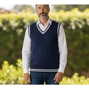 JK Men'S Cricket Sweater Vest XL Navy White Vintage 90's Tennis Preppy Old Money